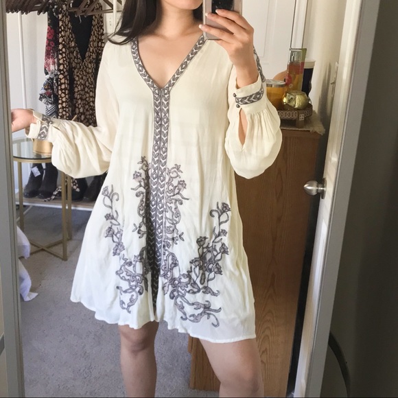 Free People Ivory Embroidered Swing Dress - Picture 3 of 13